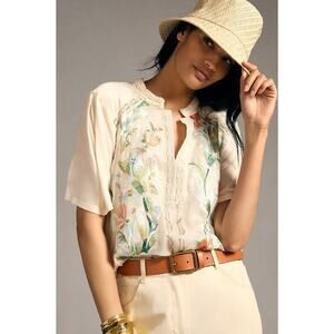 Anthropologie Tiny Eliana Embroidered Floral Top Short Sleeve, Small Spring